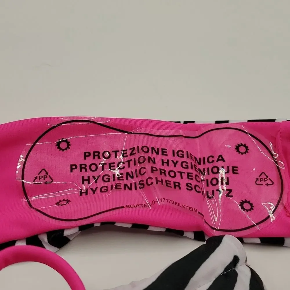 NEW ZEBRA CONTRAST PINK TRIM BIKINI SET - Picture 10 of 10